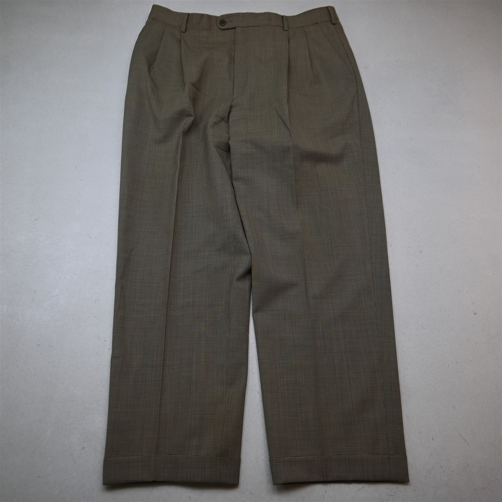 Zanella 34x29 Brown Houndstooth 100% Wool Bennett Pleated Cuffed Italy Pants